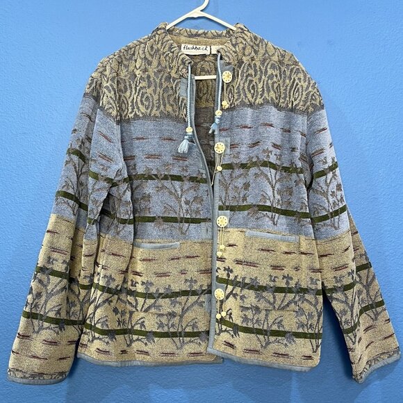 Flashback Jackets & Blazers - Flashback Blue Tan Tapestry Style Southwest Plant Design Jacket Women Size 1X